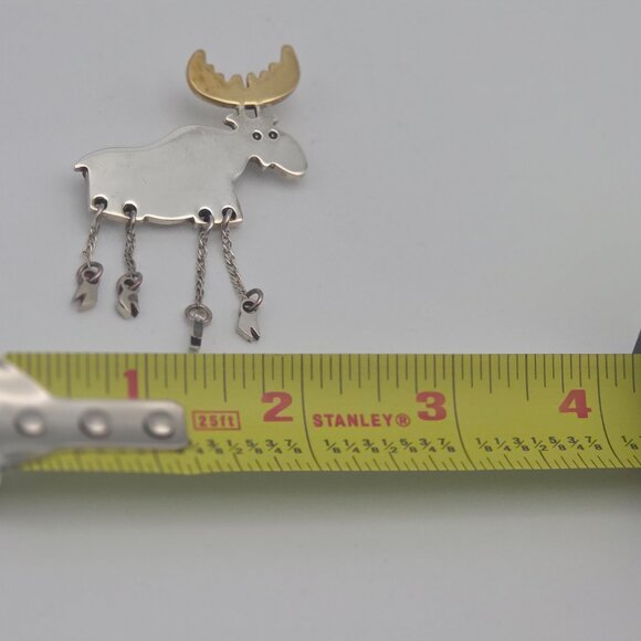 Vintage Charming Moose Brooch – Sterling Silver & Brass, 1990s - Picture 4 of 6